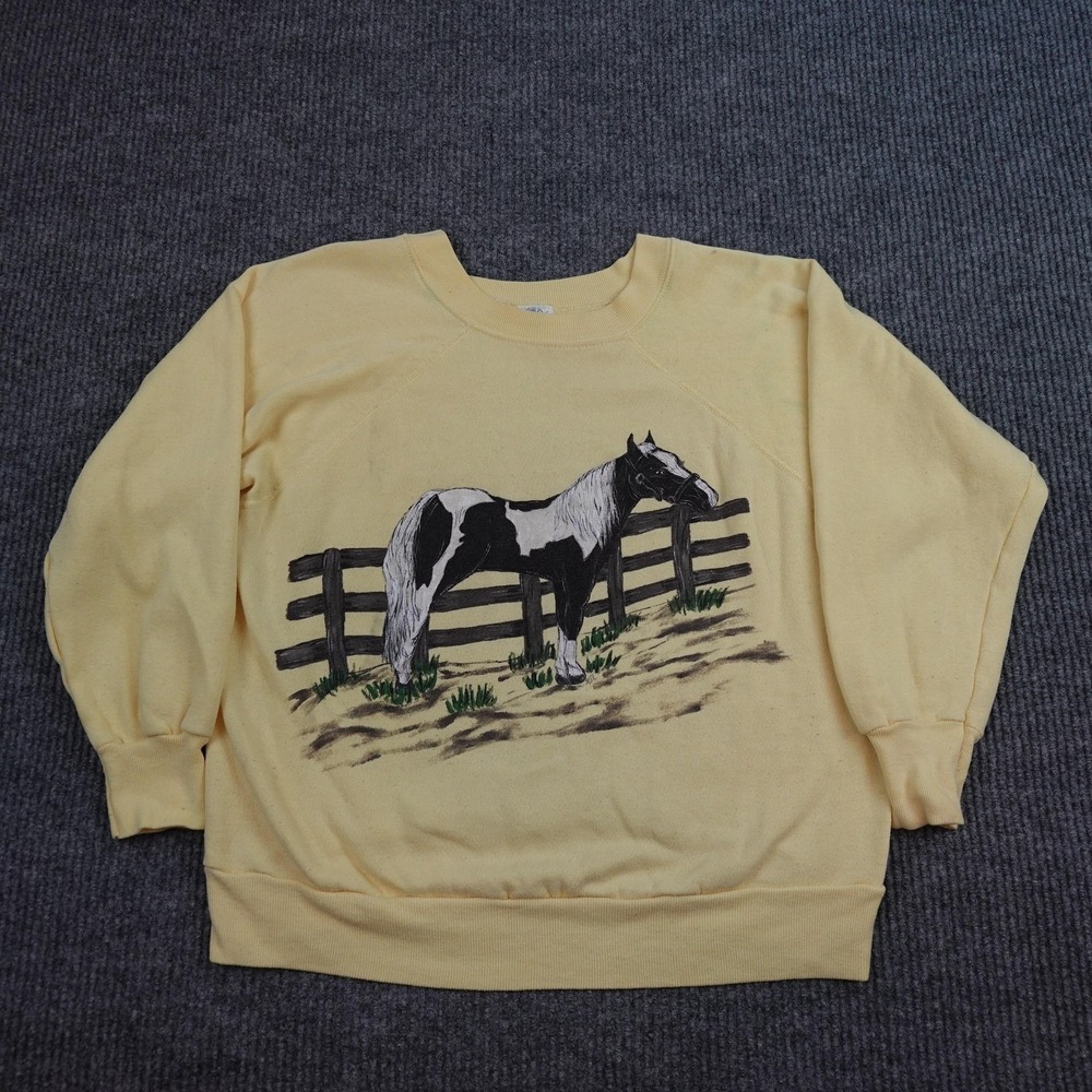 Vintage Horse Nature Sweatshirt Womens 1X Yellow Graphic Fleece Western USA